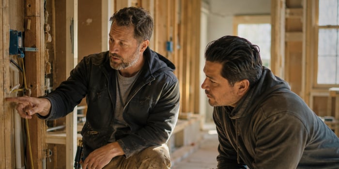 Contractors on construction jobsite discussing project change orders to ensure effective change management | UDA ConstructionOnline